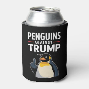ペンギンのひれを上げてトランプに抵抗するペンギン 缶クーラー