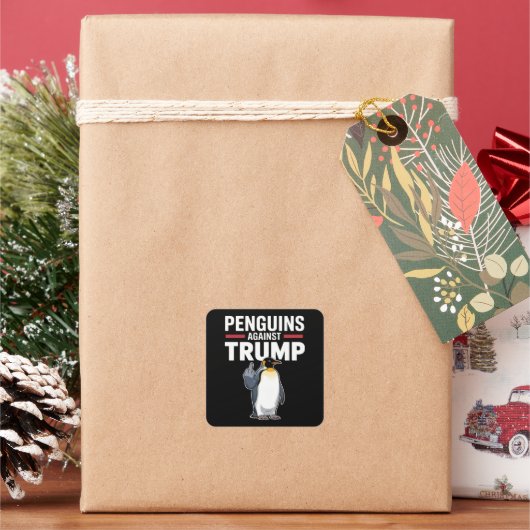 ペンギンのひれを上げろ トランプに抵抗するペンギン スクエアシール (クリスマス)