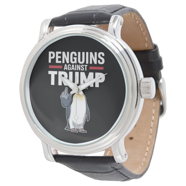 ペンギンのひれを上げろ トランプに抵抗するペンギン 腕時計 (アングル)