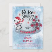 ペンギンのアイススケートホリデー 8歳の誕生日パーティー 招待状 (正面)