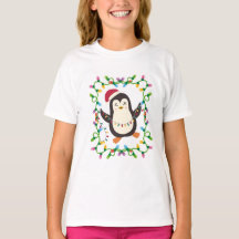 ペンギンのイルミネーションでホリデーを彩る クリスマスTシャツ