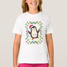 ペンギンのイルミネーションでホリデーを彩る クリスマスTシャツ Tシャツ