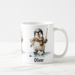 ペンギンのウィンターホッケー キッズ 名入れ コーヒーマグカップ