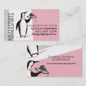 ペンギンのウェイターのかぎ針編みホックヤーンの名刺 名刺 (正面/裏面)