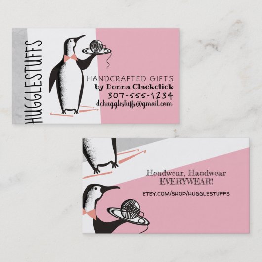 ペンギンのウェイターのかぎ針編みホックヤーンの名刺 名刺 (正面/裏面)