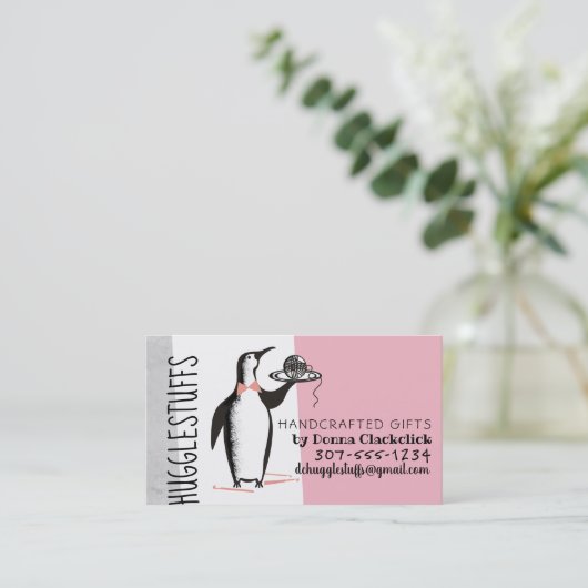 ペンギンのウェイターのかぎ針編みホックヤーンの名刺 名刺 (スタンド正面)