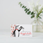 ペンギンのウェイターの編み物針ヤーンの名刺 名刺 (スタンド正面)