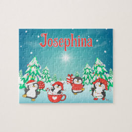 ペンギンのオーダーメイドクリスマス子供の名前パズル ジグソーパズル