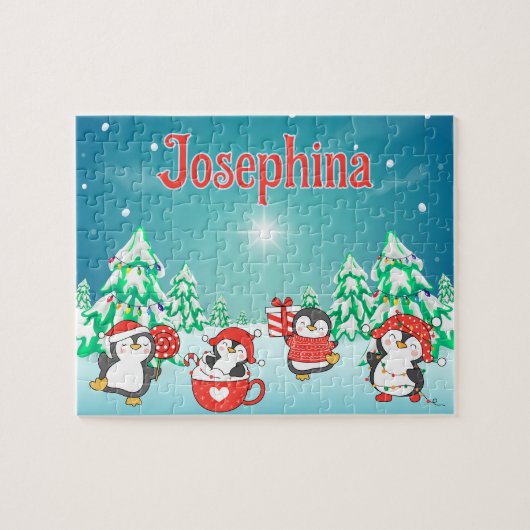 ペンギンのオーダーメイドクリスマス子供の名前パズル ジグソーパズル (横)