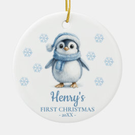 ペンギンのオーダーメイド赤ちゃんの初めてのクリスマス セラミックオーナメント