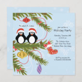 ペンギンのカップルのクリスマスの休日のパーティの招待状 招待状 (正面/裏面)