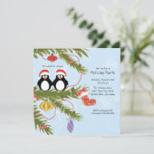 ペンギンのカップルのクリスマスの休日のパーティの招待状 招待状 (スタンド正面)