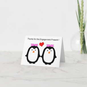 ペンギンのカップル2つの女性婚約の感謝 サンキューカード