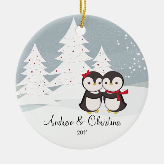 ペンギンのカップル ラブ かわいい クリスマス オーナメント (正面)