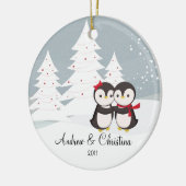 ペンギンのカップル ラブ かわいい クリスマス オーナメント (左)