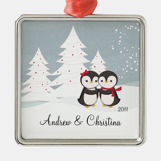 ペンギンのカップル ラブ かわいい クリスマス オーナメント (正面)