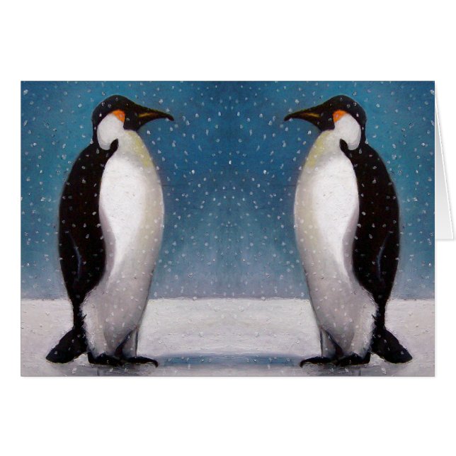 ペンギンのカップル: 雪: 元の芸術 (正面横)