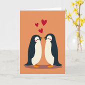 ペンギンのキスカップル ラブカード カード (黄色い花)