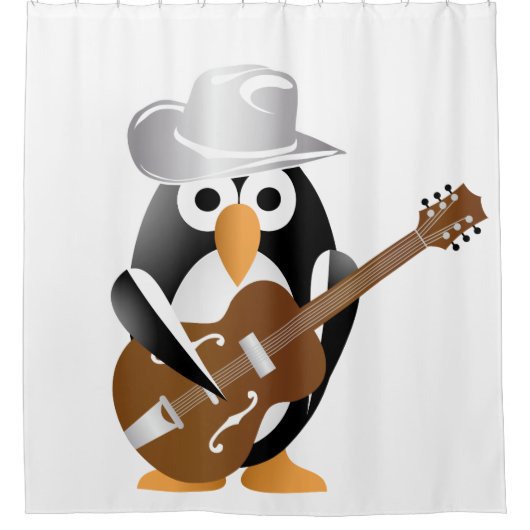 ペンギンのギタリスト シャワーカーテン (正面)