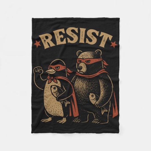 ペンギンのクマのフリッパーズアップレジスおもしろいトペンギンAGA フリースブランケット (正面)