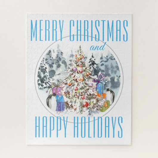 ペンギンのクリスマスお祝い16"x20" ジグソーパズル (縦)