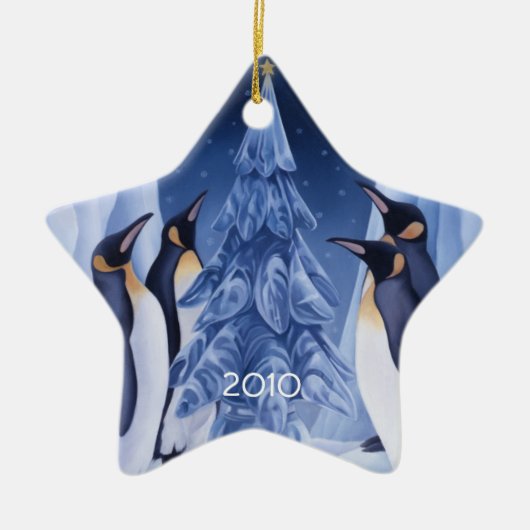 ペンギンのクリスマスのオーナメント セラミックオーナメント (正面)