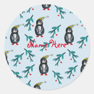 ペンギンのクリスマスアート ラウンドシール
