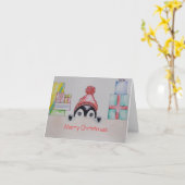 ペンギンのクリスマスグリーティングカード カード (黄色い花)