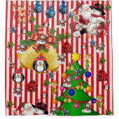 ペンギンのクリスマスシャワーカーテンストライプ シャワーカーテン (正面)