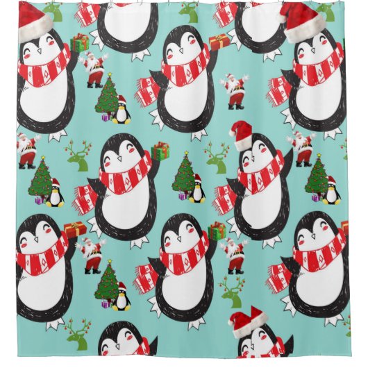 ペンギンのクリスマスシャワーカーテン シャワーカーテン (正面)