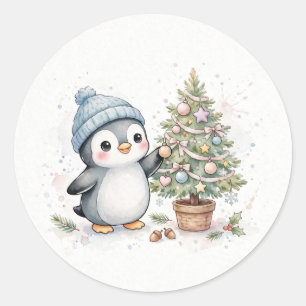 ペンギンのクリスマスツリー飾り付け ラウンドシール