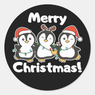 ペンギンのクリスマス動物かわいいペンギンクラシックのRo ラウンドシール
