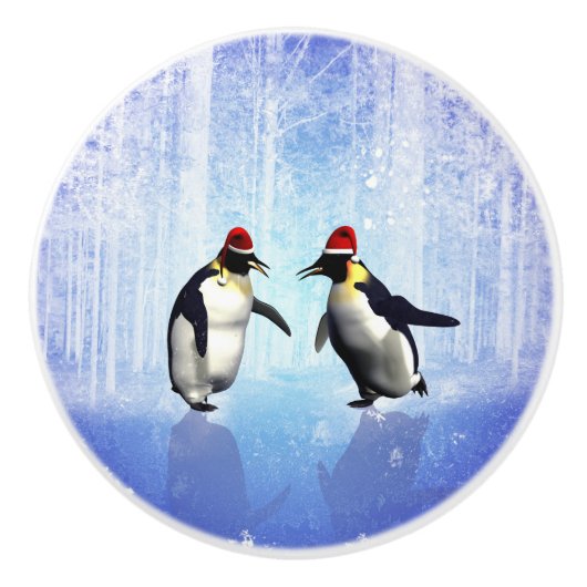 ペンギンのクリスマス用踊りおもしろい。 セラミックノブ (正面)