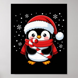 ペンギンのクリスマス キャンディケーン 冬の幼児 女の子B ポスター