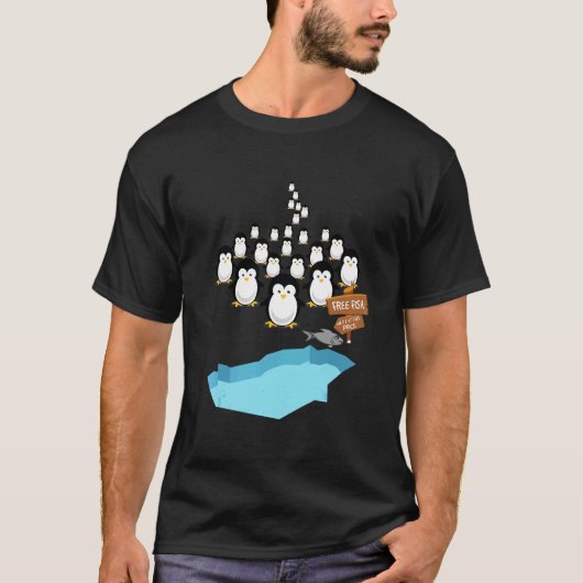 ペンギンのグループ 釣り氷雪 かっこいいペンギン Tシャツ (正面)