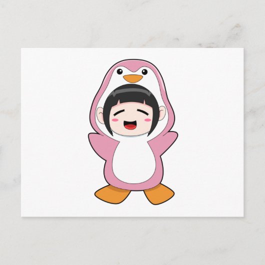 ペンギンのコスチュームを着た子供 ポストカード (正面)