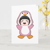 ペンギンのコスプレをした子供 カード (黄色い花)