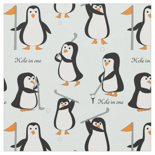 ペンギンのゴルフをする淡青色 ファブリック (クローズアップ)