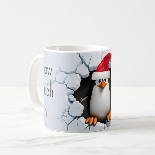ペンギンのサンタのクリスマスで多くのおもしろいを雪おもしろい雪にする コーヒーマグカップ (正面左)