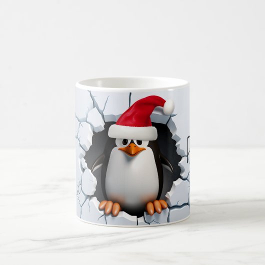 ペンギンのサンタのクリスマスで多くのおもしろいを雪おもしろい雪にする コーヒーマグカップ (中央)