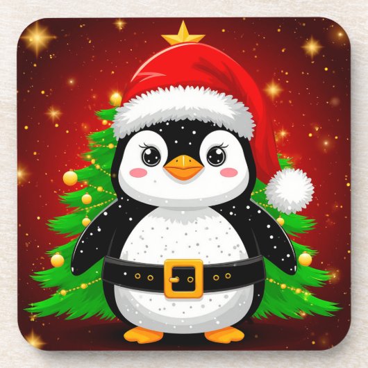 🐧 ペンギンのサンタ クリスマスツリーのホリデーFun ✨ コースター (正面)