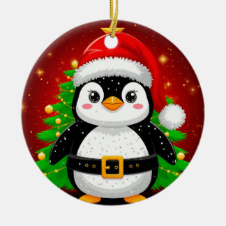 🐧 ペンギンのサンタ クリスマスツリーのホリデーFun ✨ セラミックオーナメント
