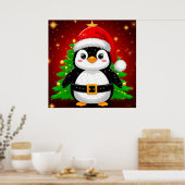🐧 ペンギンのサンタ クリスマスツリーのホリデーFun ✨ ポスター (キッチン)