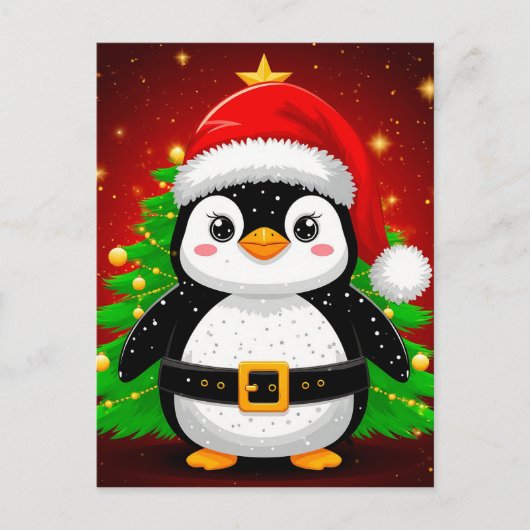 🐧 ペンギンのサンタ クリスマスツリーのホリデーFun ✨ ポストカード (正面)