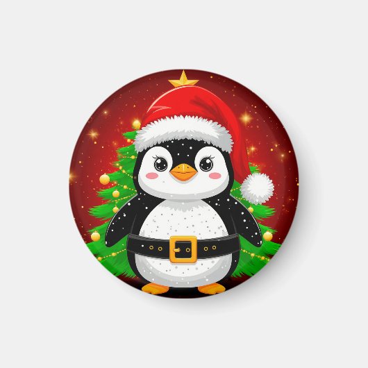 🐧 ペンギンのサンタ クリスマスツリー 楽しい休日 ✨ マグネット (正面)