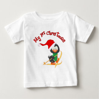 ペンギンのスキー第1クリスマス ベビーTシャツ