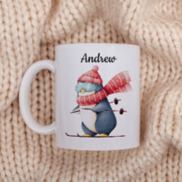 ペンギンのスキー クリスマスマグカップ 名入れギフト コーヒーマグカップ