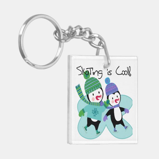 ペンギンのスケートで滑ることはクールです キーホルダー (正面左)