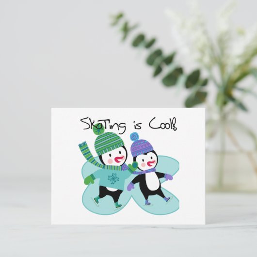 ペンギンのスケートで滑ることはクールです ポストカード (スタンド正面)