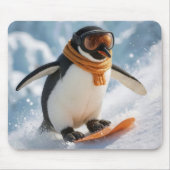 ペンギンのスノーボード急斜面下り マウスパッド (正面)
